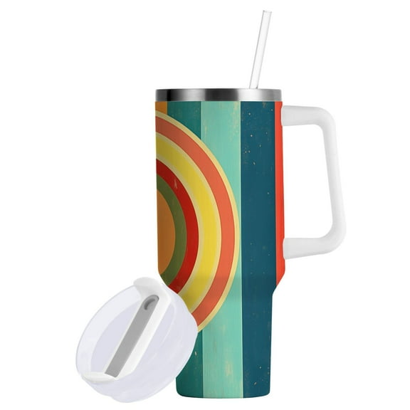Yayeee 40oz Double-Wall Insulated Stainless Steel Tumbler with Handle Bottle, Colorful Stripes