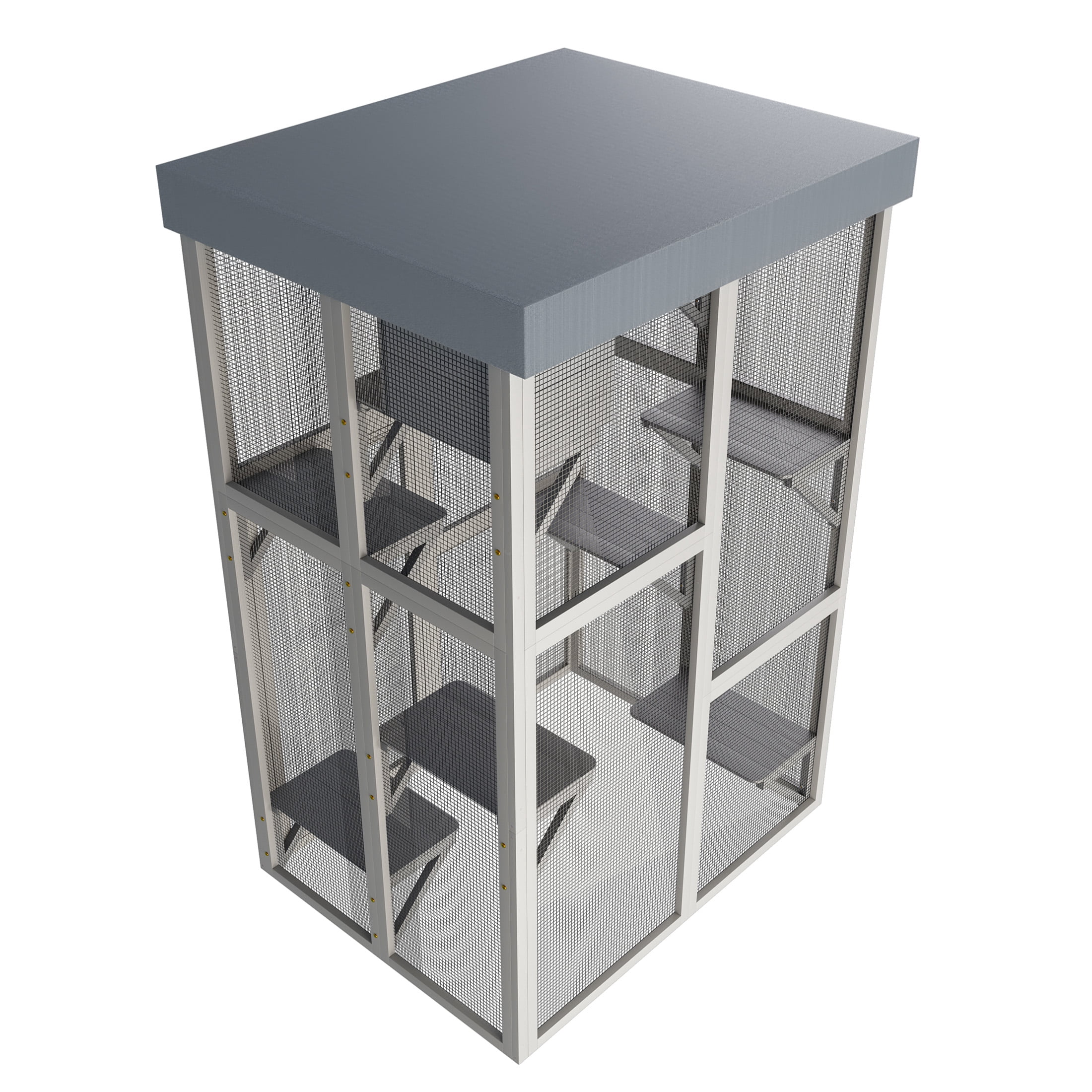 JERFIT Large 70.5 Inch Outdoor Wooden Catio Enclosure with Sunbathing Deck, 6 Platforms & 2 Condos, Waterproof Cover, Gray Cat Playpen