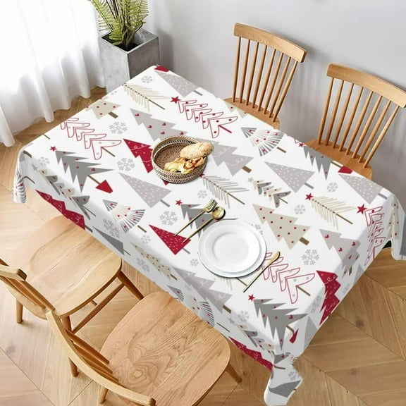 Christmas Tablecloth Rectangle 60 x 84 Inch, Christmas Trees Tablecloths Polyester Winter Xmas Table Cloth for Holiday Parties Kitchen Dining Indoor Outdoor