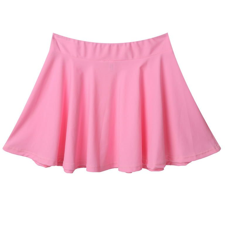 Aislor Kids Girls Stretch Flared Pleated Skater Skirt Casual Mini School  Uniform A-line Dress 4-12 Pink 12