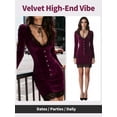 thumbnail image 3 of V Neck Bodycon Mini Dress Long Sleeve Lace Trim Vintage Buttons Slim Fit Elegant Silhouette Office Casual Wedding Party Event Women's, 3 of 7