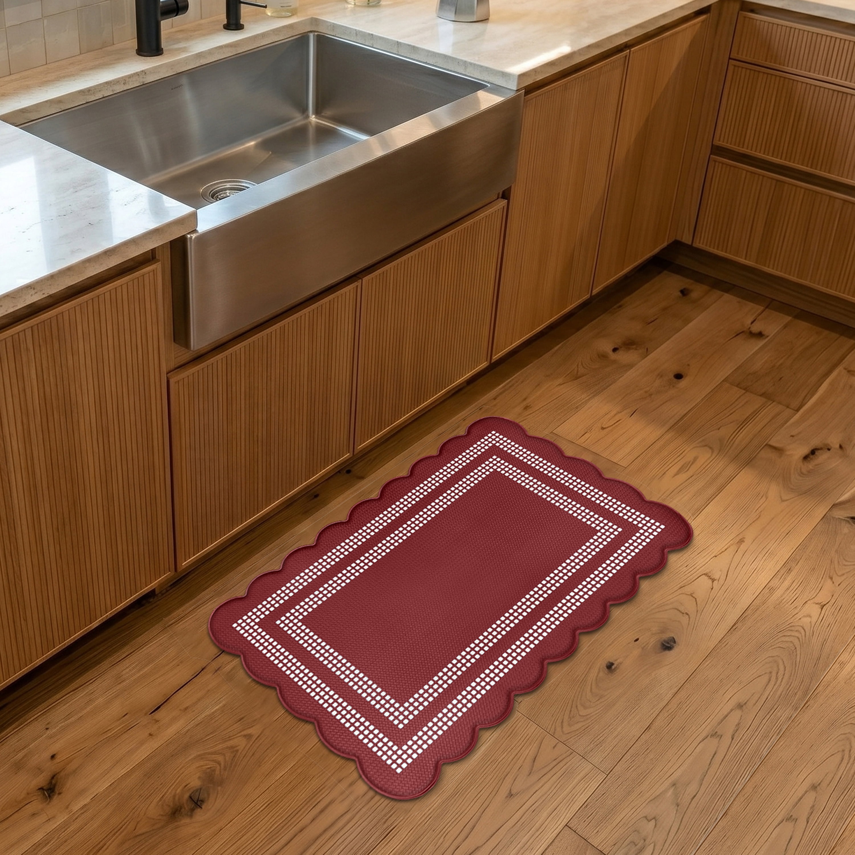 Scalloped Edge Anti-Fatigue Mat 18x30 - Remi - Burgundy/Ivory