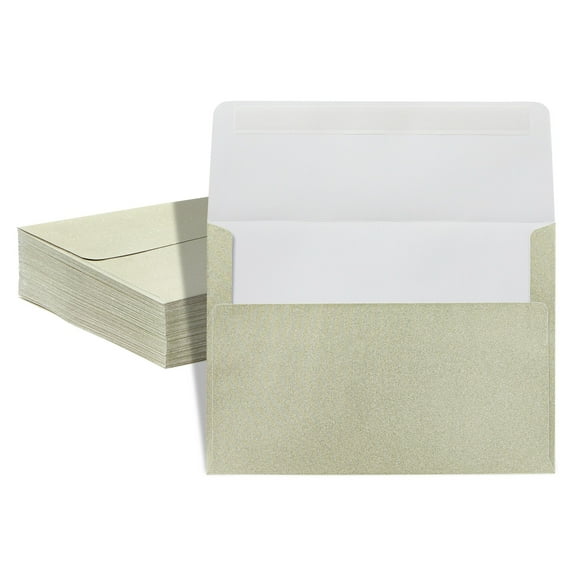 Pipilo Press A7 Gold Glitter Envelopes - 5 x 7 In, Gold, 50 Pack - Shimmery Finish & Peel & Seal Closure for Wedding Invites & Gift Card Envelopes