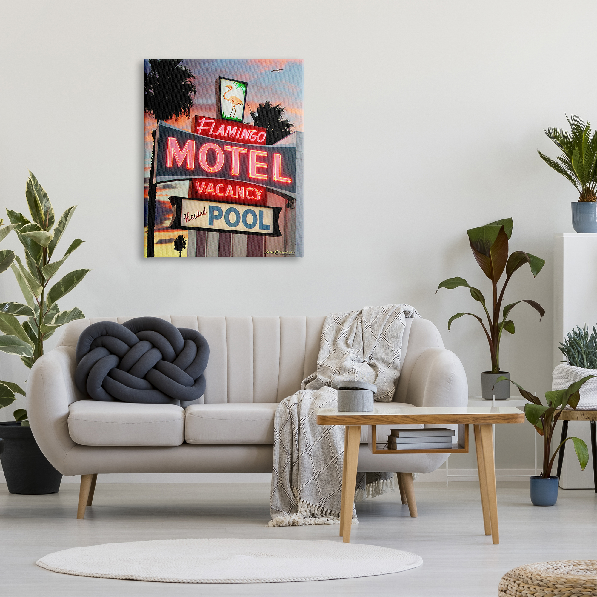 Stupell Industries Tropical Flamingo Motel Nature Painting Gallery Wrapped Canvas Art Print Wall Art, 30 x 40