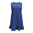 thumbnail image 5 of Rggeeun Women Dress Solid Color Square Neck Sleeveless Elastic Denim Lightweight Fabric Slim Fit Knee-Length With Pleated Ruffle For Summer Evening Party Sundress,Blue,L, 5 of 5
