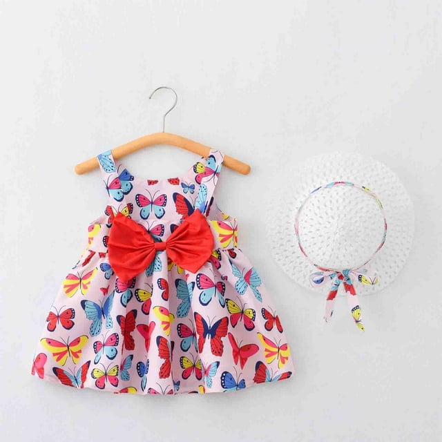 Robes Sans Manches pour Bébés Filles, Robes Tutu, Robes d'Été pour Filles avec Chapeaux, 2 Pcs, Robe de Fée, Tout-Petit 18-24 Mois
