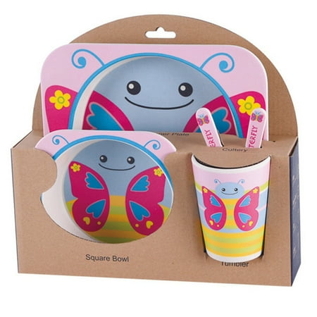 

5Pcs Baby Natural Bamboo Tableware Bamboo Bowl Baby Feeding Tableware Children Cute Cartoon New Year Gift Bowl Set I
