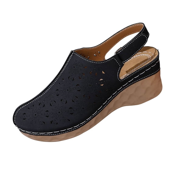 QQAMB Ladies Sandals with Hook and Loop Closure and Hollow Out Design for Summer Comfort Sandals