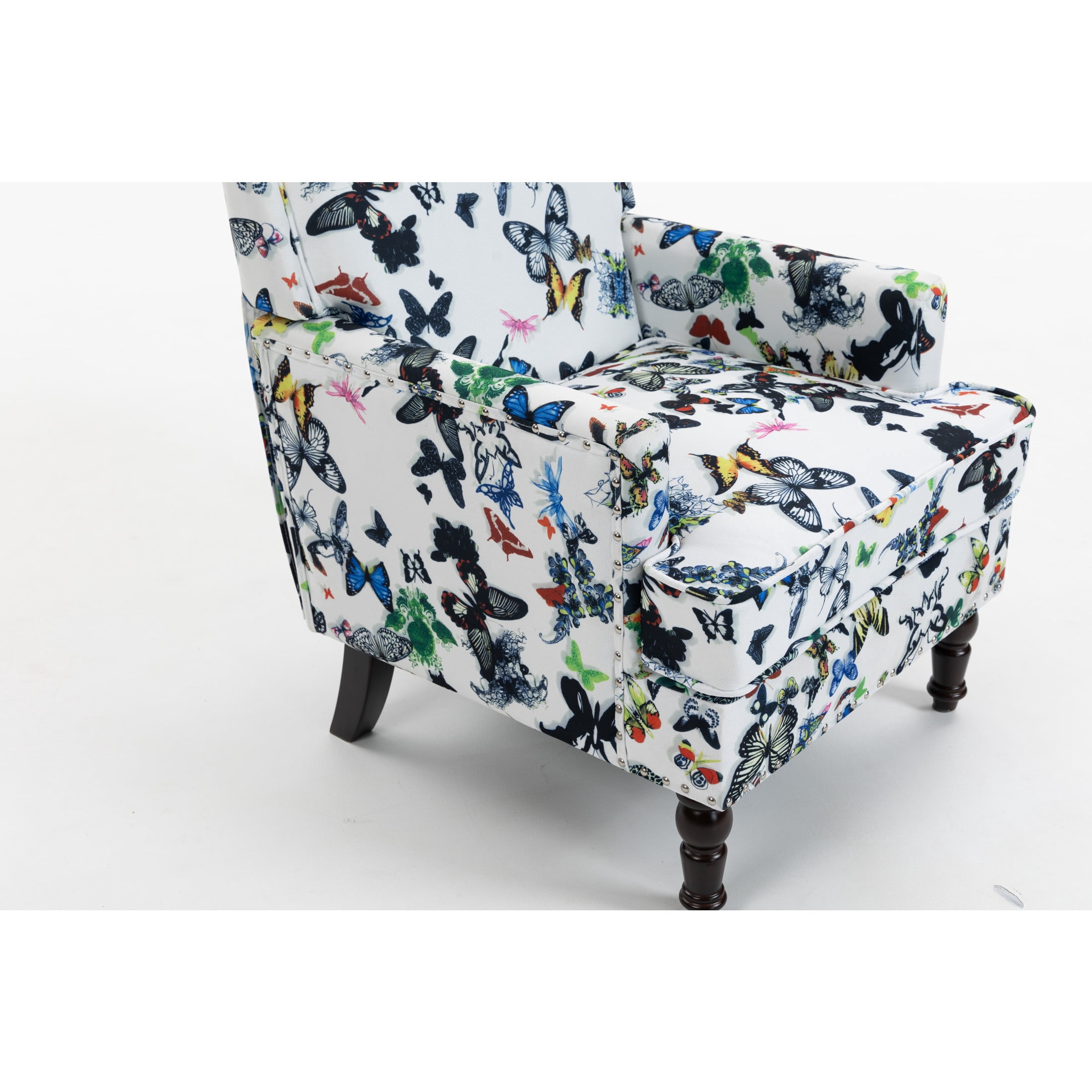 GDF Studio Zerra Vintage Upholstered Armchair with Solid Wood Legs & Nailhead Trim, Butterfly Accent Chair, White
