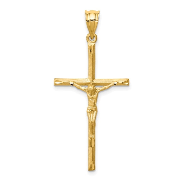 14k Yellow Gold Brushed & Diamond-cut Crucifix Cross Pendant