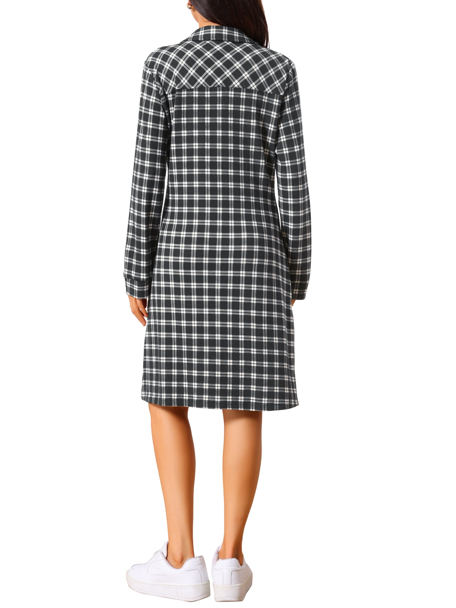 DARING DIVA Women's Vintage Plaid Long Sleeve Casual Knee Length Dress S Black