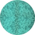 thumbnail image 1 of Ahgly Company Machine Washable Indoor Round Oriental Turquoise Blue Industrial Area Rugs, 5' Round, 1 of 4