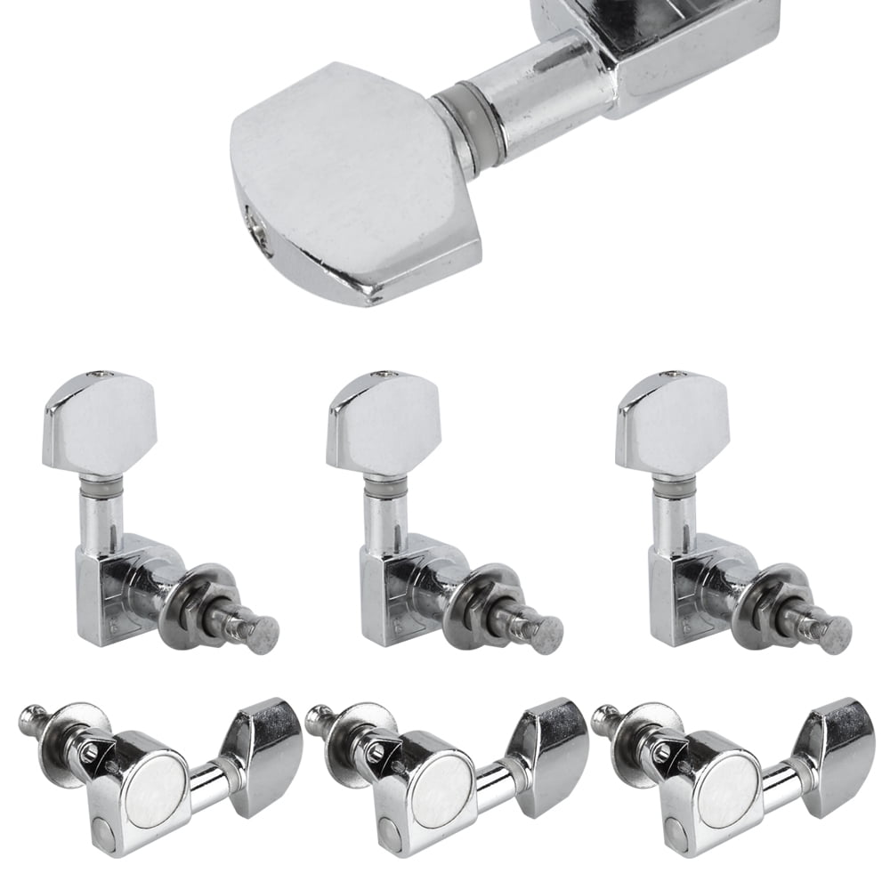 Guitar String Tuning Pegs 6 Chrome Tuners Heads Machine 3L3R Set Silver for Acoustic or Electric