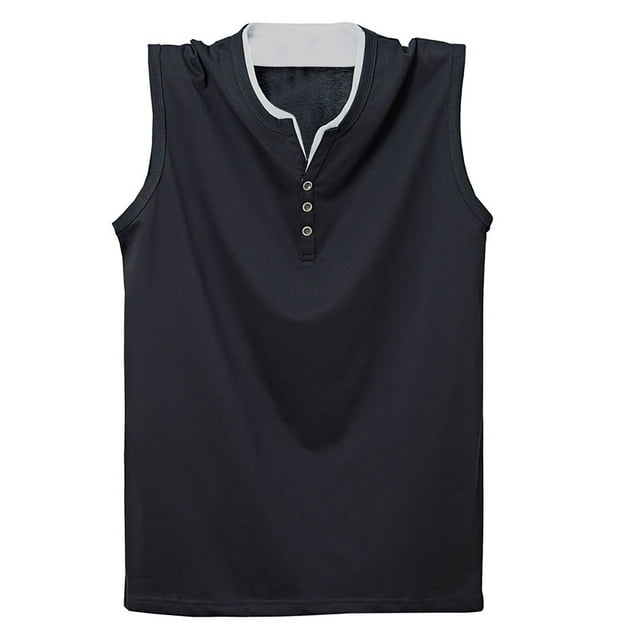 Timegard Mens Tank Top Plus Size Notched V Neck Button Sleeveless Comfy Tee Shirts Casual Athletic Top