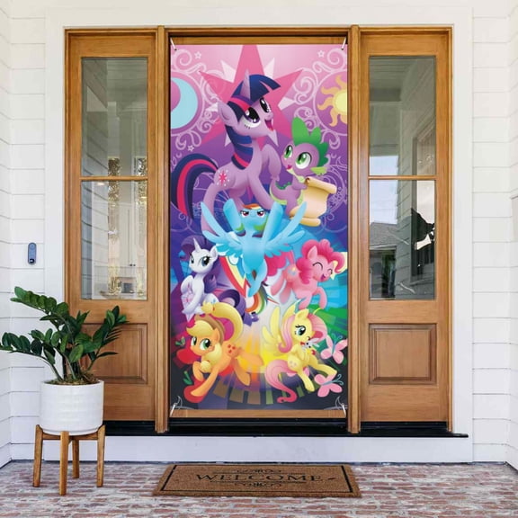 Door Decorations Banner My Little Pony Door Cover for Porch Party Indoor/Outdoor 72.8 x 35.4 Inch