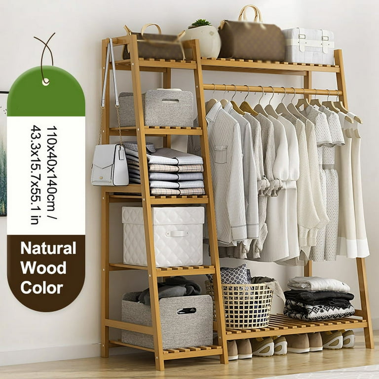 4 pcs Space Saving Hangers for Closet Organizer Wood Natural