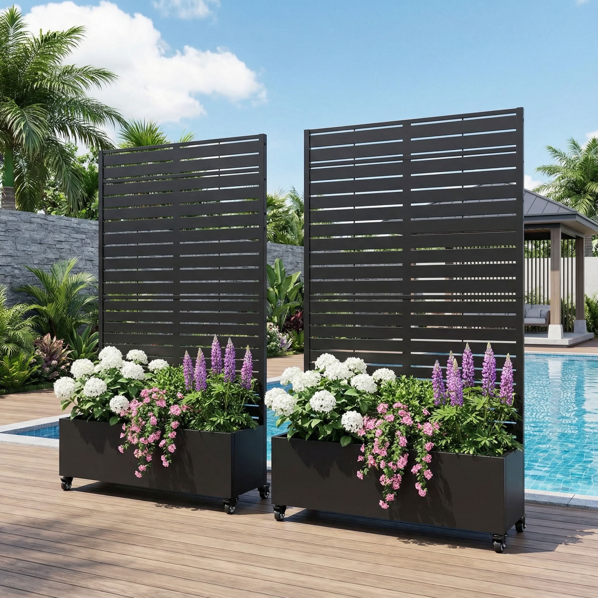 MAYEERTY 5 Panels Outdoor Metal Planter Box, Durable Weather-Resistant Planter, 2 pcs Decorative Metal Flower Box for Patio, Balcony, Garden