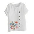 thumbnail image 4 of Xdegoge At Linen Shirts Women Short Sleeve Crew Neck Tops Floral Summer Fashion Tunic Shirts Loose Fit Casual Blouses Y2K Plus Size Tee Shirts Ropa Mujer of The Day, 4 of 4