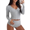 thumbnail image 1 of Conjuntos de Dos Piezas para Mujer: Top Corto de Larga y Pantalones Cortos de Cintura Baja, Conjuntos Deportivos para Gimnasio. Gris L, 1 of 7
