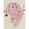 thumbnail image 2 of Bagilaanoe 2PCS Toddler Baby Girl Pants Set Letter Embroidery Long Sleeve Sweatshirt Pullover Tops + Drawstring Sweatpants 3M 6M 12M 18M 24M 3T Kids Casual Sweatsuits, 2 of 9