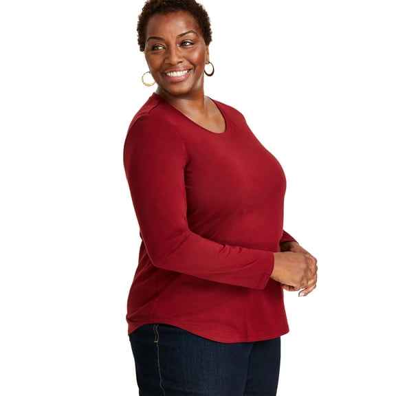 Plus Size Long-Sleeve Perfect T-Shirt Scarlet Crush 4X