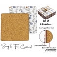 thumbnail image 4 of Inkdotpot Set of 6 Drink Coasters DecorativeNon,SlipCork Base4-inch Square PrintedCoastersEasy Clean- Floral, 4 of 8