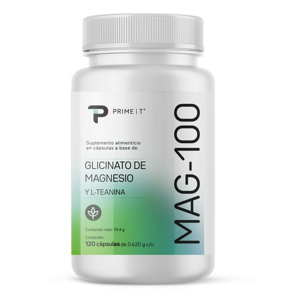 Primetech Glicinato de Magnesio MAG-100, 100 Cápsulas que tienen una combinación de Glicina con Magnesio para mejor la absorción y relajación sin los problemas de otros tipos de magnesio