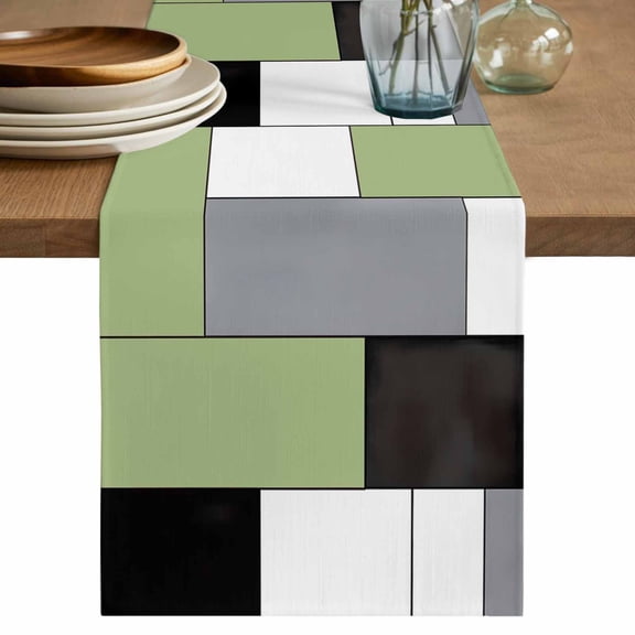 Table Runners 70 Inches Long Dress Scarves, Sage Green Black Grey Farmhouse Coffee/Dining/Kitchen Table Decor, Holiday Table Runner, Modern Irregular Geometric Abstract 13x70 Inch