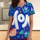thumbnail image 2 of Camiseta de manga corta con cuello en V y estampado de mujer con estilo Blusa suelta con estampado OAVQHLG3B Store  lin121212, 2 of 4