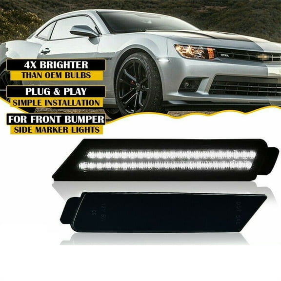 2Pcs Front LED Side Marker Light Indicator Lamp Smoked White For Chevrolet Camaro 2010 2011 2012 2013 2014 2015