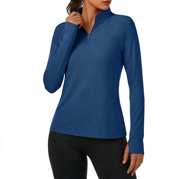 Babysbule Women's Half Zip Long Sleeve Sun Protection Workout Top, Mock Neck Athletic Shirt for Running Yoga Casual Daily Wear