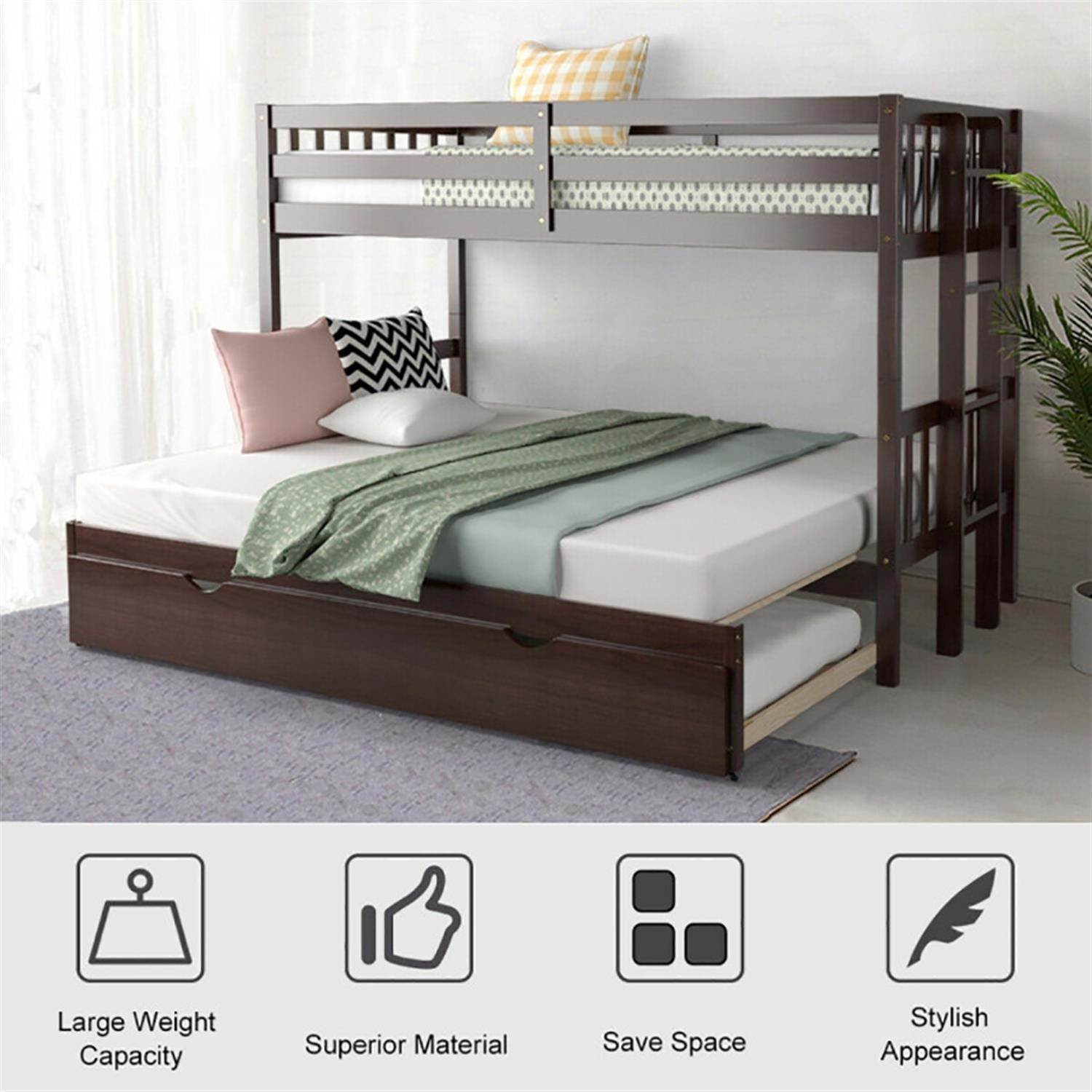 Demi Bonn Twin Pull-Out Bunk Beds with Ladder in the Steps and a Trundle, Bunk Bed Platform, Brown