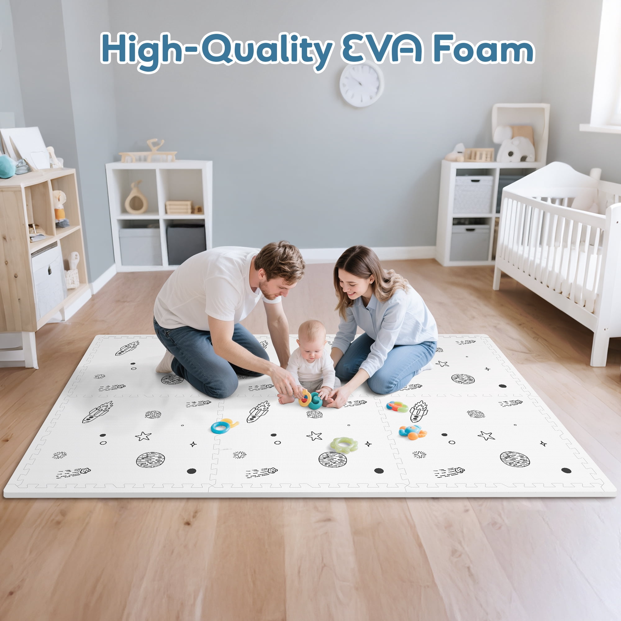 PIGLOG Baby Play Mat, 72"x48" Extra Large Foam Floor Mat, 6-Piece Interlocking Tiles with Galaxy Space Pattern, Waterproof Crawling Mat for Nursery & Playroom, Indoor & Outdoor Use