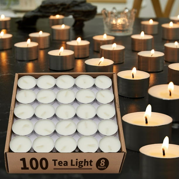 Velas de té Ashlux sin perfume con forma de palma, 100 unidades, color blanco