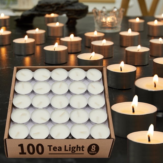 Velas de té Ashlux sin perfume con forma de palma, 100 unidades, color blanco