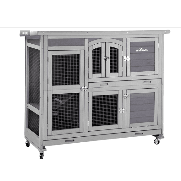 47" Rabbit Hutch Indoor Outdoor Bunny Cage on Wheel Bunny House with Tray