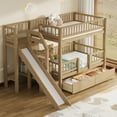 thumbnail image 3 of Harper & Bright Designs Twin Over Twin Bunk Bed with Slide and Storage Staircase, Twin Size Solid Pine Wood Bunk Bed Frame with Drawers and Guardrail, Walnut, 3 of 10