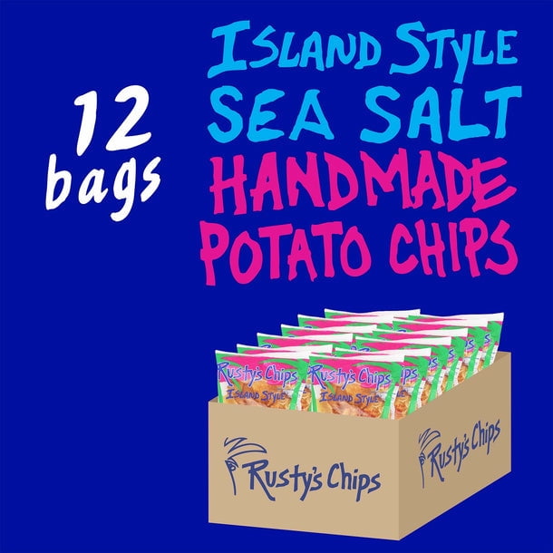 Rusty's Handmade Potato Chips, Original Sea Salt Kettle Potato Chips 3oz Bags, 12ct