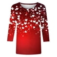 thumbnail image 5 of FASHOFT Women's Valentines 3/4 Sleeve Crewneck Shirt Funny Love Heart Graphic Long Sleeve Tee Casual Tops Red L, 5 of 5