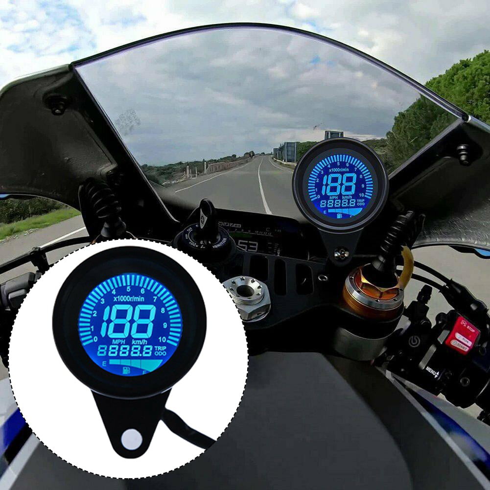 Motorcycle LCD Digital Speedometer Tachometer RPM Gauge Fuel Meter With  Bracket