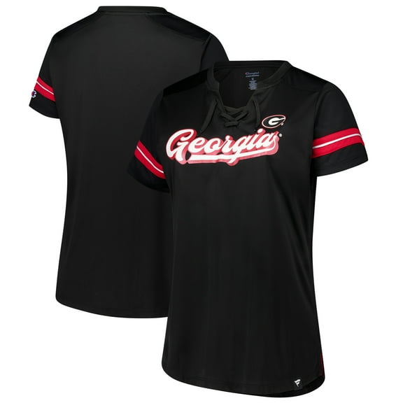 Women's Fanatics Black Georgia Bulldogs Plus Size Overtime Readiness Lace-Up T-Shirt