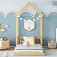 thumbnail image 2 of Montessori Twin Size Floor Bed, Wooden Bed Frame with House-Shaped Roof and Headboard Guardrails, Floor Bed for Boys, Girls, Without Slats, Easy to Assemble, No Box Spring Needed,, 2 of 9