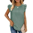 thumbnail image 6 of QLEICOM Womens Solid Crewneck Sleeveless Vest Cut-Out Panel Sleeveless Ruffle Blouses Shirts Tops Green 3XL, US Size 14, 6 of 7
