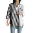 thumbnail image 1 of CEHVOM Blouse à Manches Longues en Satin à Rayures Col en V pour Femmes en Liquidation, 1 of 5