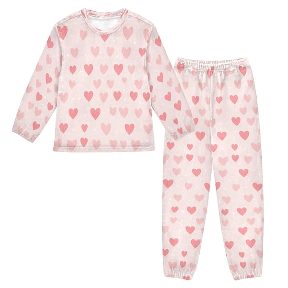 Fluffy Pajamas Set Fuzzy Winter Warm Pj Sets Pullover Tops and Long Pants Pink Love Heart X-Small