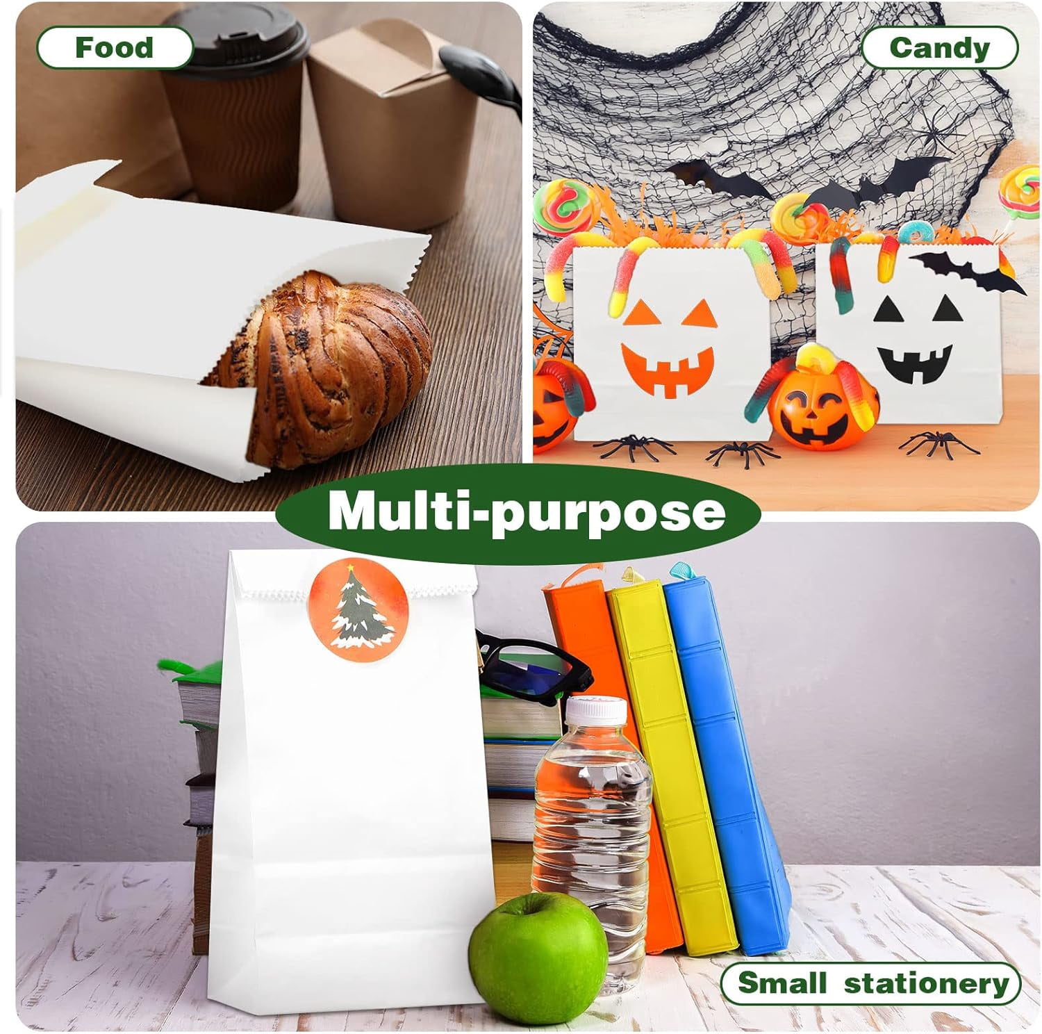 100 Pcs Kraft Treat Bags,3.5 x 2.1 x 7in White Paper Bags,Snack Lunch Bags,Gift Packaging Pouches,Mini Size Snack Bags,Perfect for Snacks, Popcorns or Party Favor By HXRH
