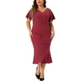 thumbnail image 1 of GRACE & GRANDEUR Robe Grande Taille pour Femmes Portefeuille à Col en V à Volants à Manches Courtes Robes de Cocktail Robe Portefeuille de Fête Bourgogne 2X, 1 of 4
