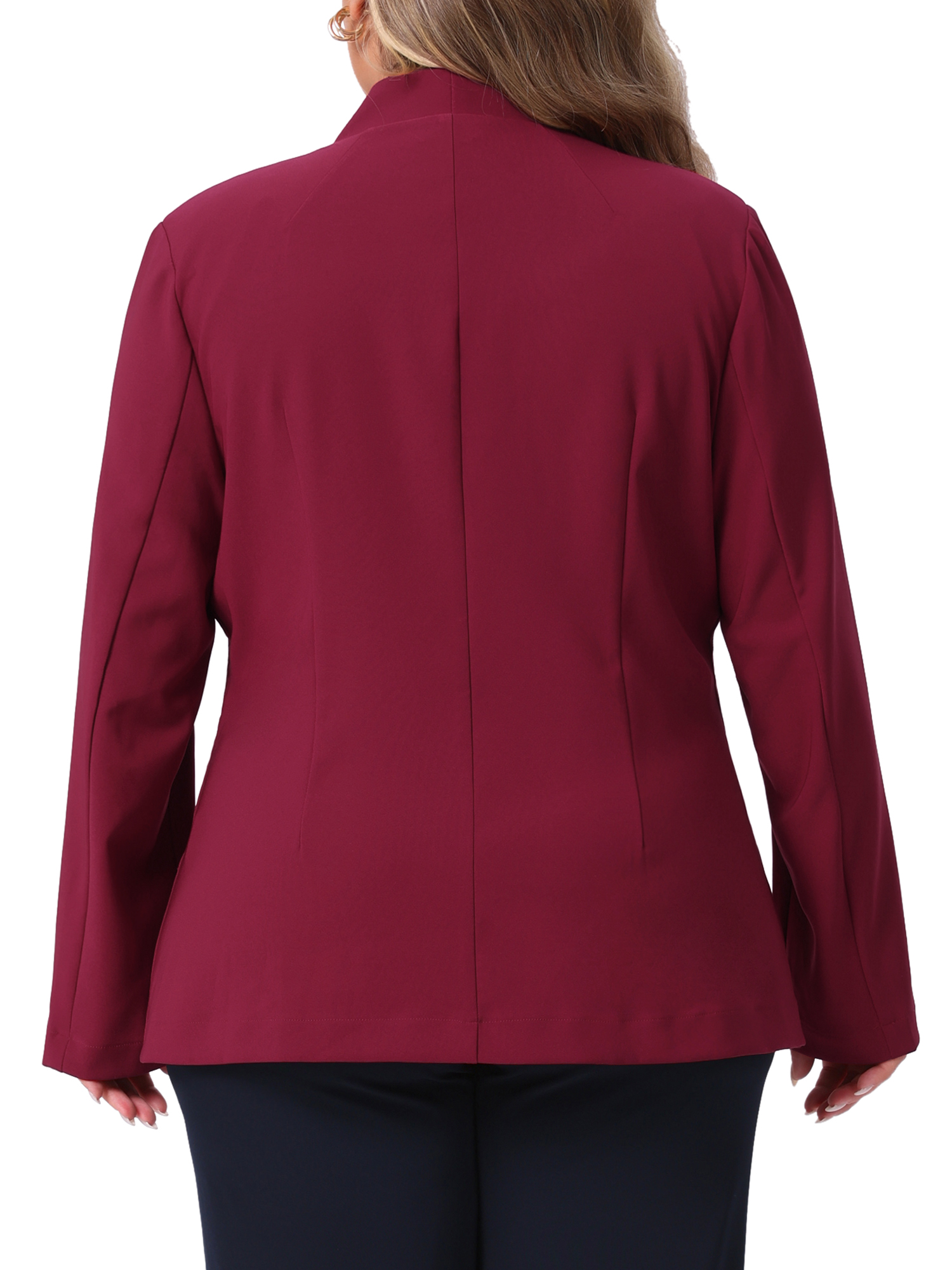 DARING DIVA Women's Plus Blazer Business Open Front Work Office Jacket 1X Burgundy