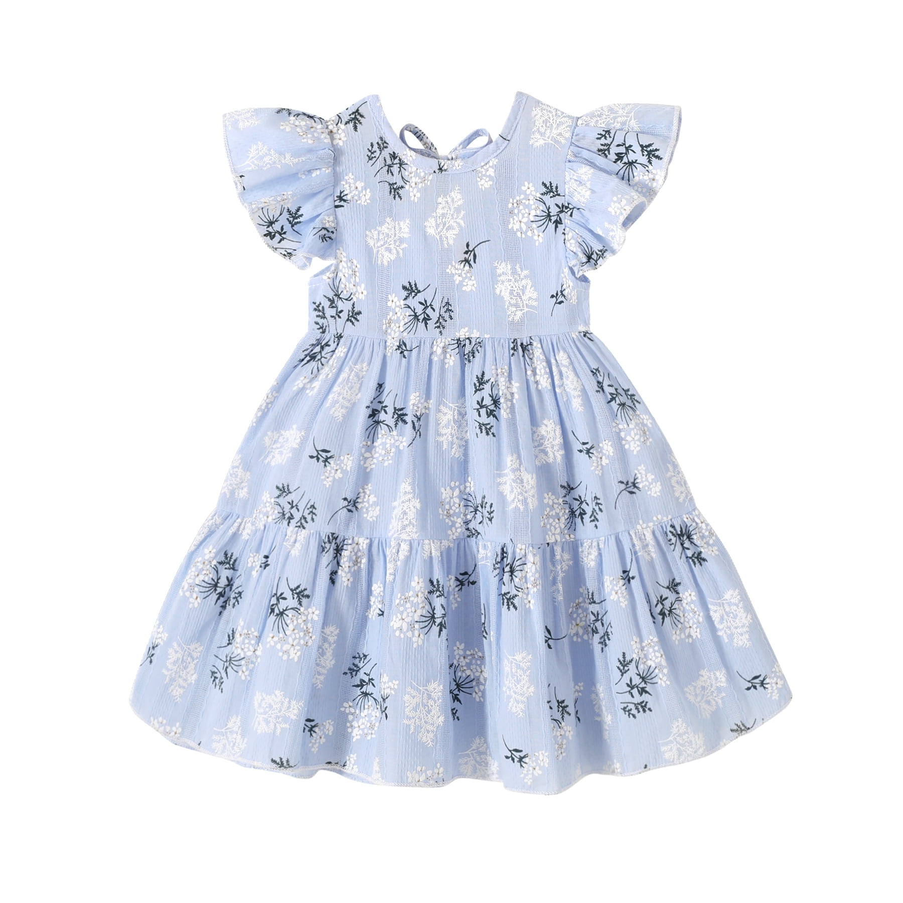 Happy Town Toddler Baby Girl Boho Dress Linen Ruffle Sleeveless Casual Dress