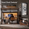thumbnail image 5 of Leumius Full Size Metal Loft Bed with Built-in Desk & Power Outlet, LED Strip, Industrial Metal Loft Bed Frame with Pegboard & Mesh Storage Baskets, Storage Stairs with Wardrobe, Black, 5 of 9